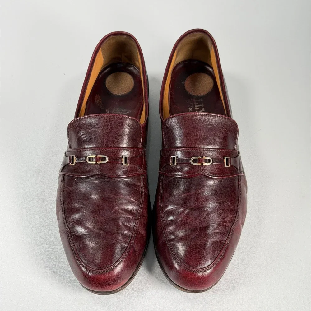 Bally Scribe Bit Loafers Mens 11 E Oxblood Leather Slip-On Dress Shoes Vintage